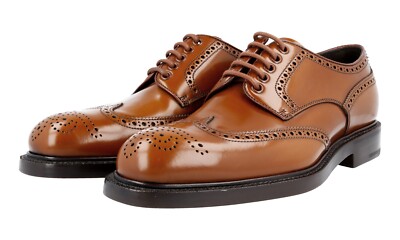 PRADA DERBY FULL BROGUE SHOES  BROWN LEATHER US 8 AUTH PRADA DERBY FULL BROGUE SHOES 2EF020 BROWN LEATHER US  main image 2