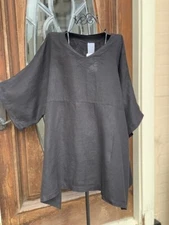 HLT248 Black Medium NWT Match Point Linen Shirt Tunic Kimono Flax NEW Flax