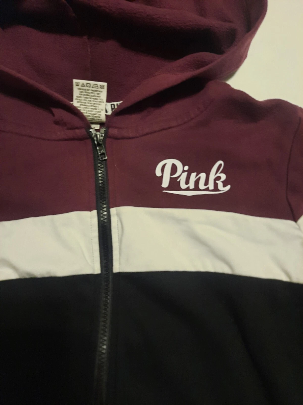 UNDERCOVER Victoria's Secret ROSA Felpa con Cappuccio e Zip Color Block Marrone Bianco Nero XS Love Pink