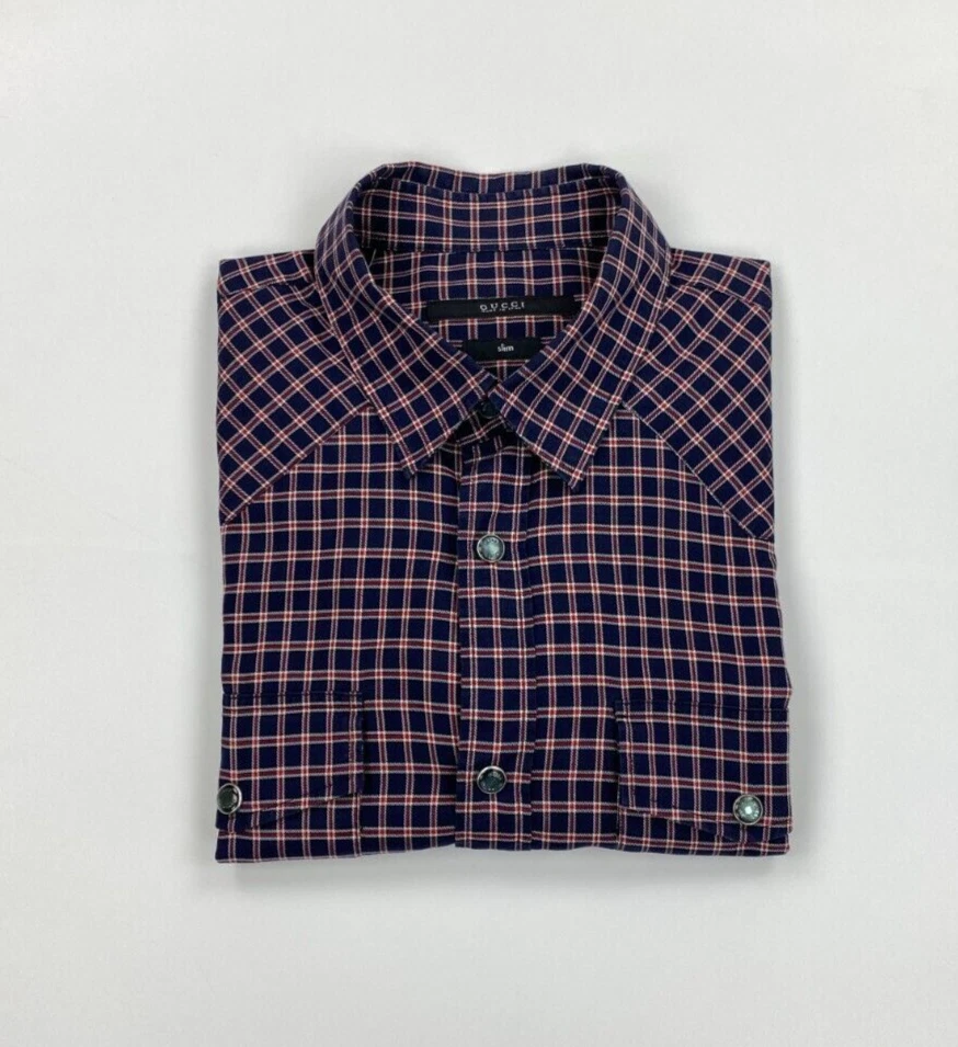 Chemise Gucci homme bleu marine et rouge à carreaux 15,5