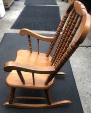 Vintage CHILD'S WOODEN ROCKING CHAIR High Spindle Back, Arm Rests Kids Rocker