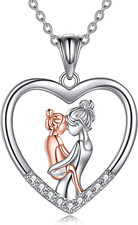 Mother Necklace Sterling Silver Mother Hold Daughter Love Heart Necklace Jewelry