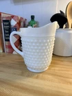 Vintage MCM Hobnail Pitcher White Milk Glass Anchor Hocking 8"