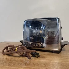 VTG Toastmaster 1B16 Super Deluxe 2 Slot Toaster Chrome 1950's Gold Brass Plate