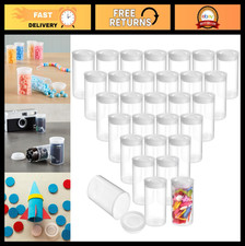 30-Count Clear Film Canisters with Lids - 35mm Plastic Storage Cylinders for Acc