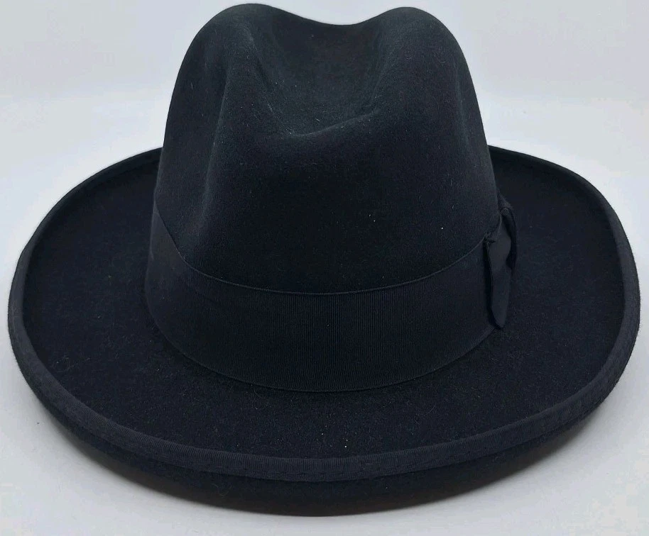 Vintage Bailey Fedora Genuine Fur Felt Hat Black Size 7 1/8 Made in USA - Image 3 of 4