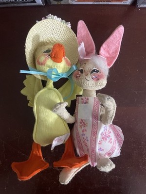 LOR OF 2 EASTER 8  Annalee Dolls - Duck 1972 And Bunny Rabbit 1980