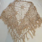Crochet Wrap Shawl OSFM Tan Floral Grandmacore Triangle Cottage Core Linen Boho