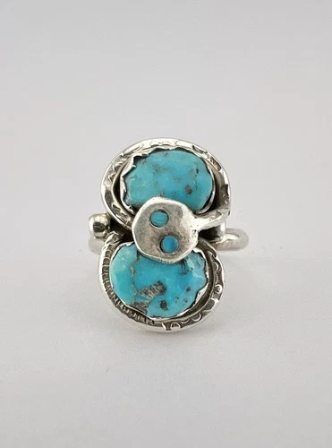 Vtg Effie Calavaza Zuni Sterling Silver Sleeping Beauty Turquoise Snake Ring