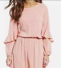 NWt H Halston Trapunto Flounce-Sleeve Shift Dress Pink MD #75942