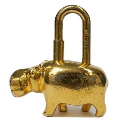 HERMES Cadena Vorhängeschloss Nilpferd 2005 Gold Schloss Taschenanhänger...