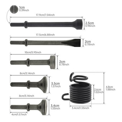 Yaetek 5-Piece Air Hammer Bit Set – 0.401” Shank, 4 Chisel Bits + Spring, Alloy Steel, For Riveting, Tire Repair, Metal Shaping & More