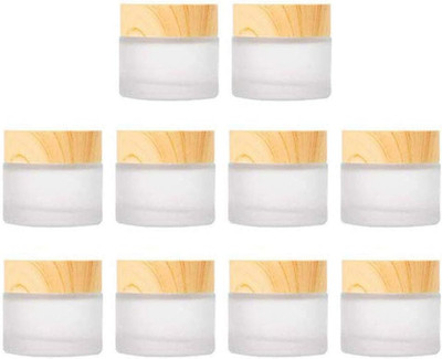 10 Pcs 5 Grams/5 ML Empty Frosted Glass Cream Jars Bottle Vials with Wood Grain