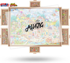 1500 Pieces Rotating Puzzle Board with 6 Drawers and Cover,25"X34"Portable Woode