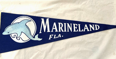 Vintage souvenir Felt pennant Marine Land Florida Dolphin 25''  excellent conditi