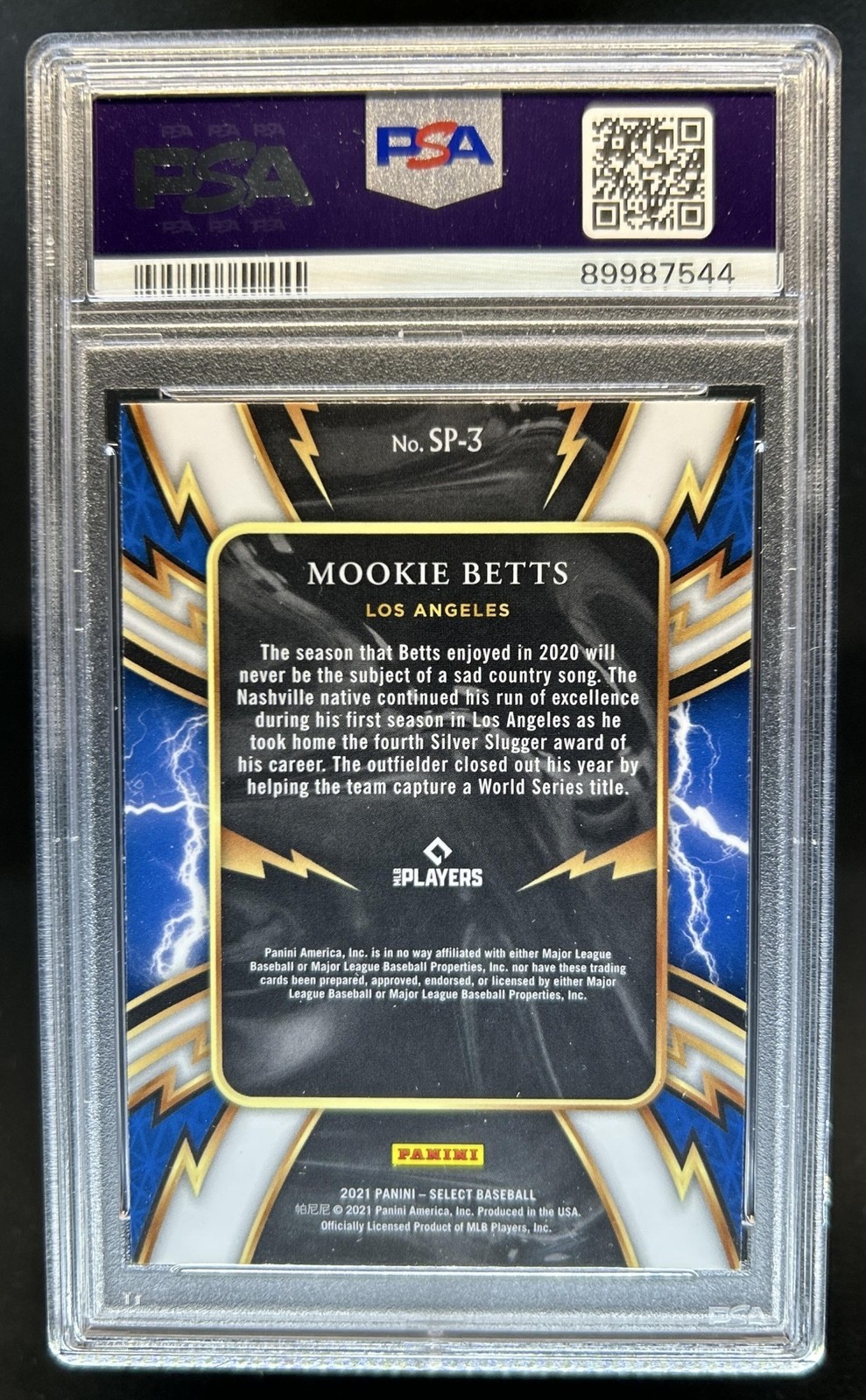 2021 Panini Select Mookie Betts Sparks #SP-3 Dodgers PSA 10 GEM MINT view 2