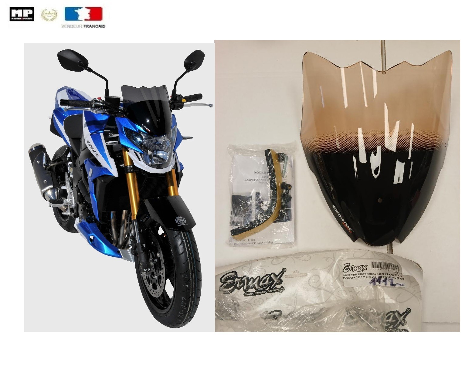 Saut de vent sport Suzuki GSX S 750 bulle Ermax 26 cm marron clair 2011-2016