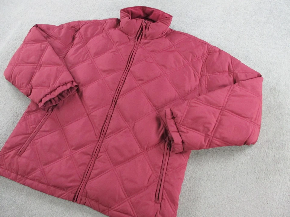 Cabelas Outdoor Jacket Womens Large Red Quilted Goose Down Puffer Winter Coat - Image 2 of 4