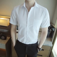 Men's Classic Short Sleeved Standard-fit Slim Dress Shirts Formal Casual Shirt