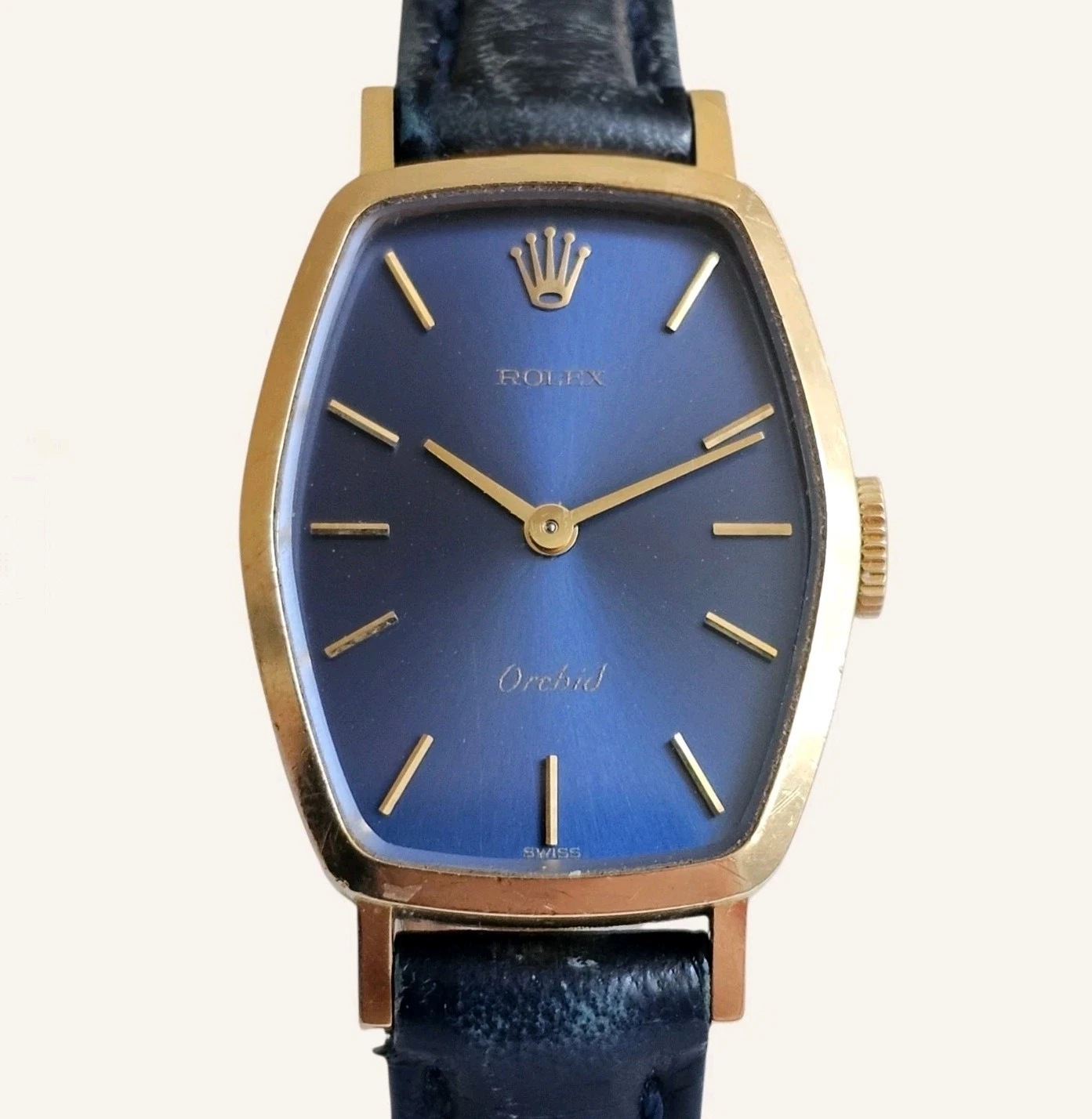 Rolex — Rolex Orchid 18K Gold Ladies Watch Ref 2666/8 Blue Sunburst Dial Cal 1400