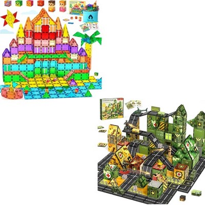 VigorFun Magnetic Tiles Building Toys Set for Kids Ages 3-5 4-8 (Classic) & A...