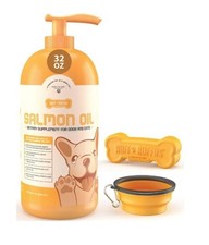 Ruff 'N Ruffus 32 Oz 100 Alaskan Salmon Fish Oil Dogs  Cats Kit w/ Bowl  Toy