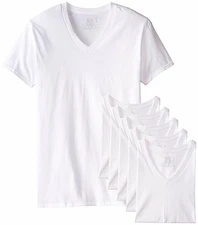 Fruit of the Loom Men's Tucked V-Neck T-Shirt 5-PACK (White, 3X-Large)