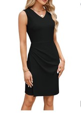 Grace Karin Women's Sleeveless V-Neck Ruched Bodycon Dress Black XL NWT