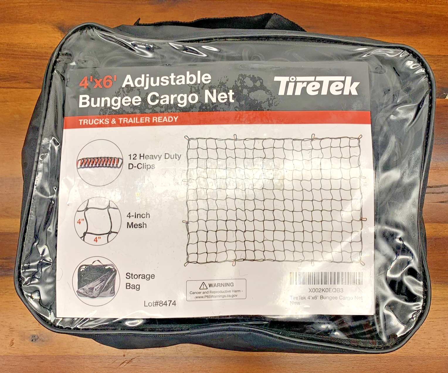 Tiretek Cargo Netting Pickup Truck Bed 4' x 6' Stretch 8' x 12' Mesh Bungee Net