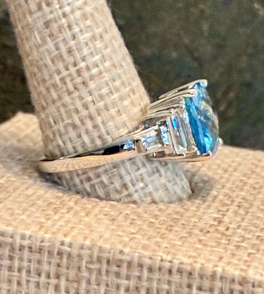 10 KT кольцо белое золото SWISS синий топаз 4,0 ct белый топаз акценты размер 7 - Изображение 3 из 4