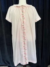 VTG Sweet Time Pink Rose Embroidered Lace Trim Nightgown House Dress Cottagecore