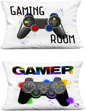 Modern Gamer Graffiti Throw Pillows - 14x20, Black, Set of 2