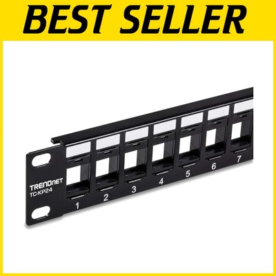 24-Port Blank Keystone Patch Panel with Adjustable Cable Management Solutions