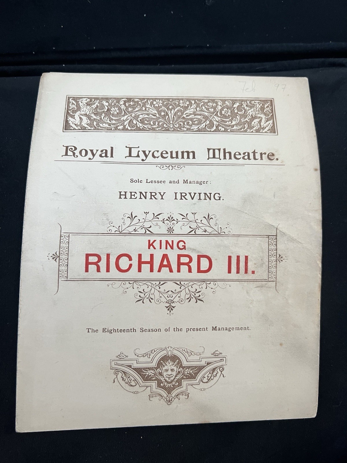 HENRY IRVING.ROYAL LYCEUM THEATRE.KING RICHARD III 1897.BRAM STOKER