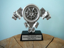 PA Car Show Trophy w/ Pistons & Checkered Flags Auto Competition Award