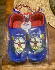Holland Clogs Womens 5-6 Dutch Embroidered Indoor Slippers Slip On Blue Red