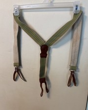 Vintage Green Fireman/ Police Suspenders Leather Trim