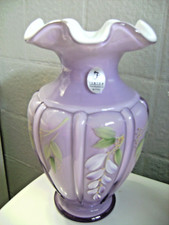FENTON - J. REYNOLDS HP LAVENDER OVERLAY WISTERIA VASE - GORGEOUS 