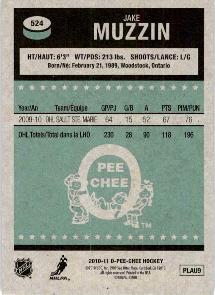 2010-11 O-Pee-Chee Retro Jake Muzzin #524 - Image 2 of 2