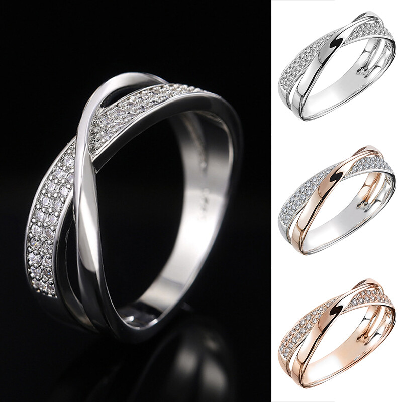 Cross Ring X Shape Fashion Jewelry Women Rings Two Tone Cubic Zircon