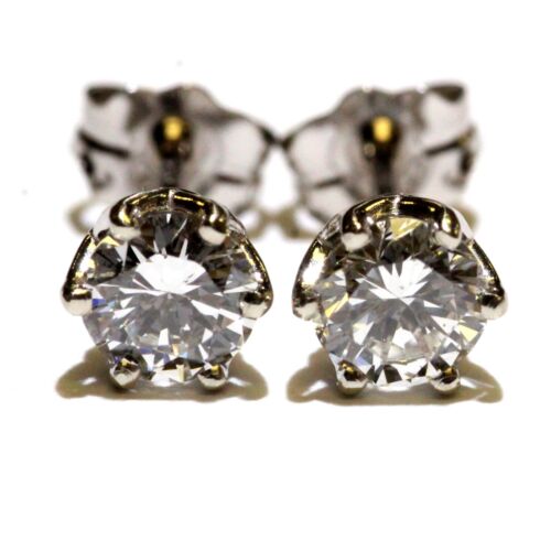 GIA 14k Oro Blanco .67ct SI1 F 6 Puntas Encaje Redondo Diamante Pendientes Natural - Imagen 2 de 9