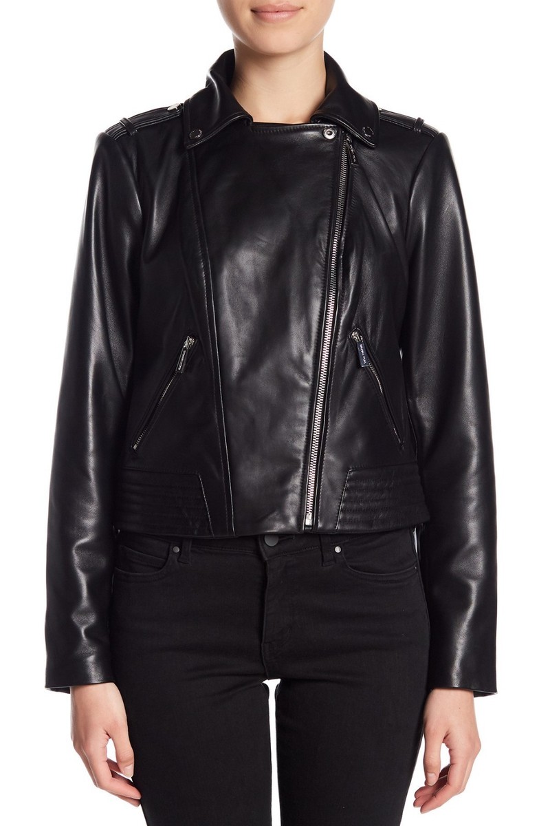 $450 Michael Kors Genuine Leather Asymmetrical Zip Moto Jacket XS