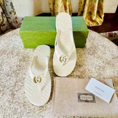 Gucci Rubber Thong GG White Platform Flip Flop Sandals