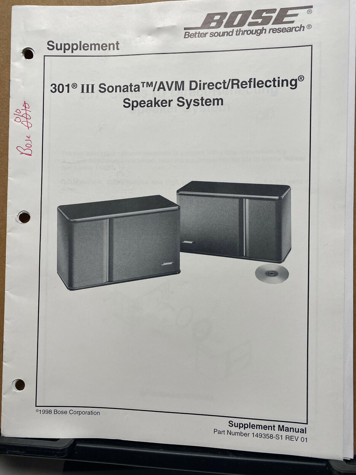 Service Manual for Bose 301 III Sonata & AVM & Limited Edition Speaker  Systems