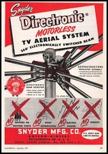 1951 Snyder Philadelphia Directronic Motorless TV Aerial System Antenna Print Ad