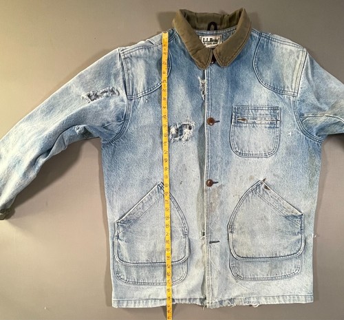 Vintage LL Bean Trashed and Faded Denim Barn Chore Coat Jacket Men’s Large / 42 - Picture 8 of 19