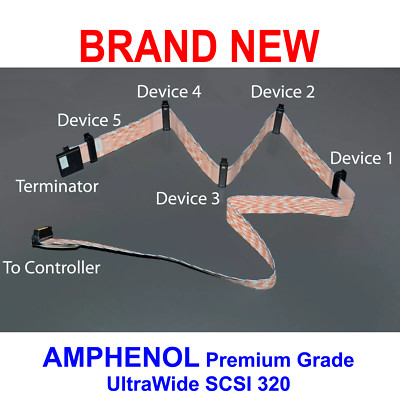Amphenol Ultra320 internal Flat SCSI Cable 68Pin with Terminator 6-Connector 48''