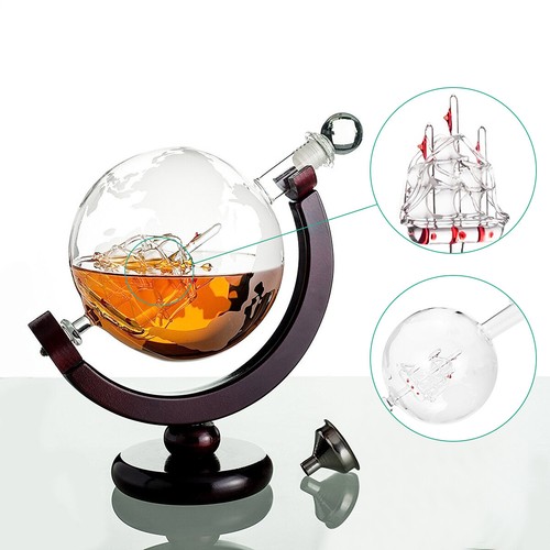 850ml Globe World Glass Crystal Whiskey Decanter Liquor Spirits Wine Bottle New - Picture 8 of 9