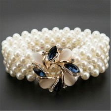 Women Belt Pearls Crystal Buckle Bridal Party Dress Waist Charms Rhinestone New