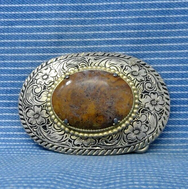 Cinturón Western Floral Pergamino Hebilla Amarillo Musgo Ágata Vaquera Vaquera De Colección .TYC238 Foto 2 de 4